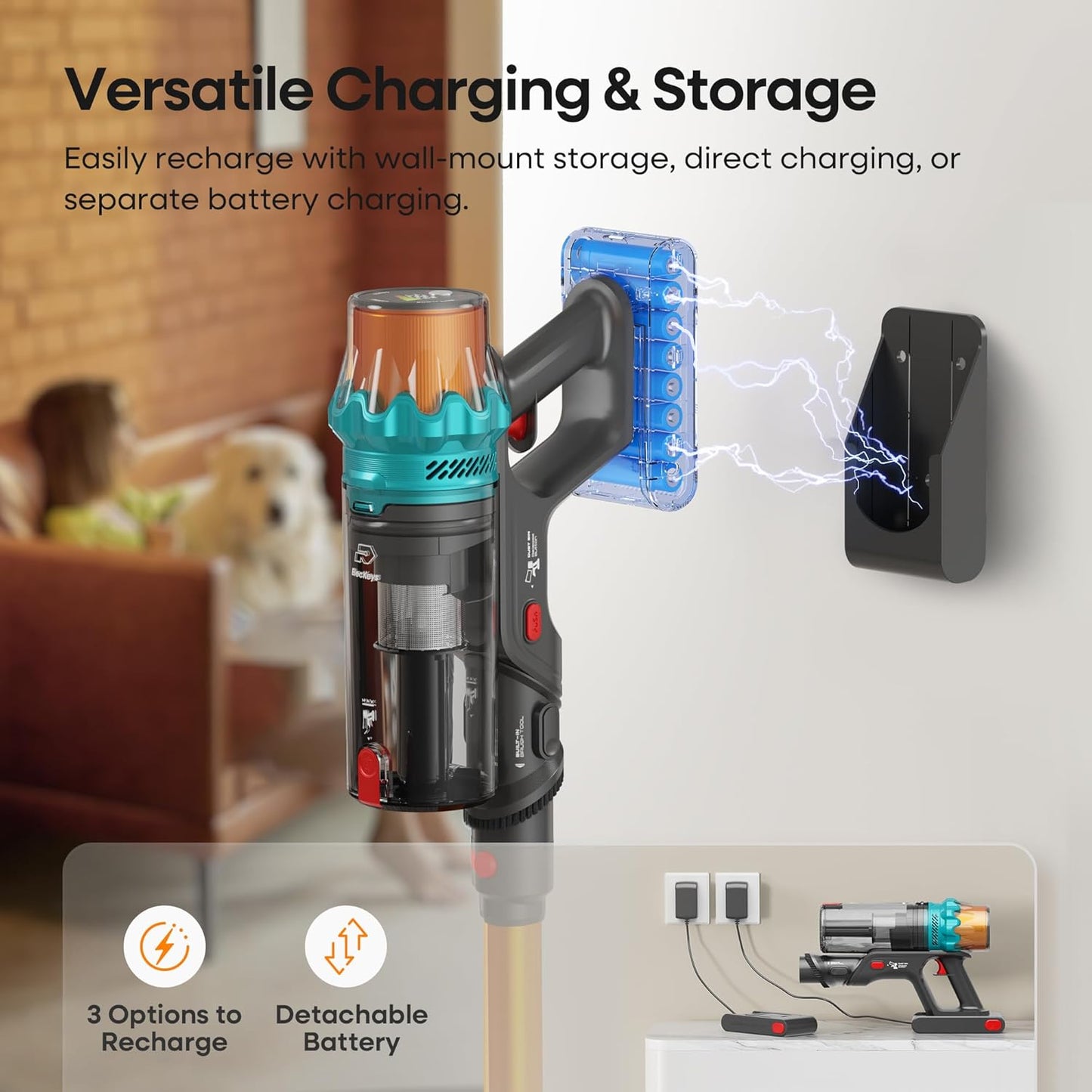 Cordless Vacuum Cleaner, Upgraded 580W 48KPA 65Mins Vacuum Cleaners for Home, Stick Vacuum with Self-Standing and Touch Screen, Anti-Tangled Handheld Vacuum for Pet Hair, Floors, Carpets, K10